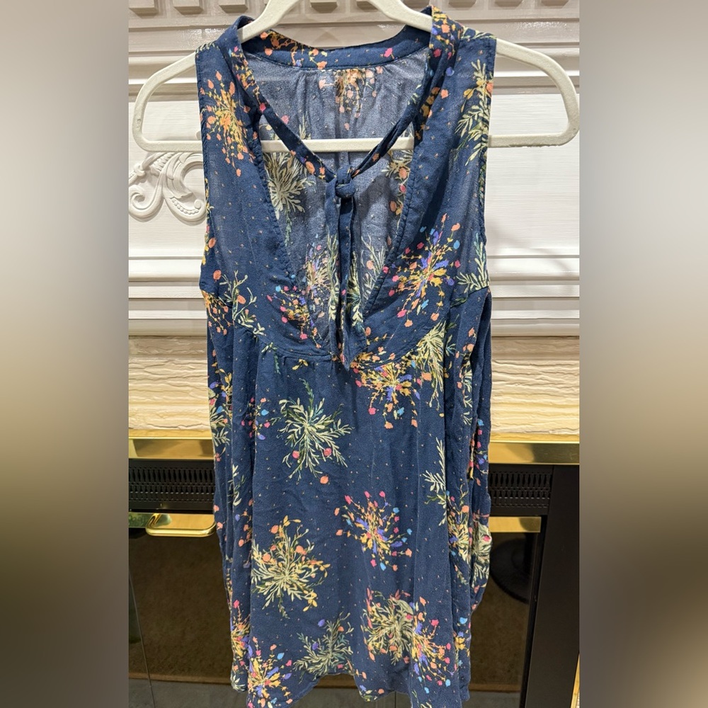Free People Blue Floral Open Shoulder Long Sleeve